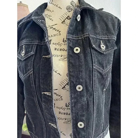 Guess Jeans Vtg Denim Black Jacket Button Down XL (junior) Sz Small For Women - Picture 2 of 9